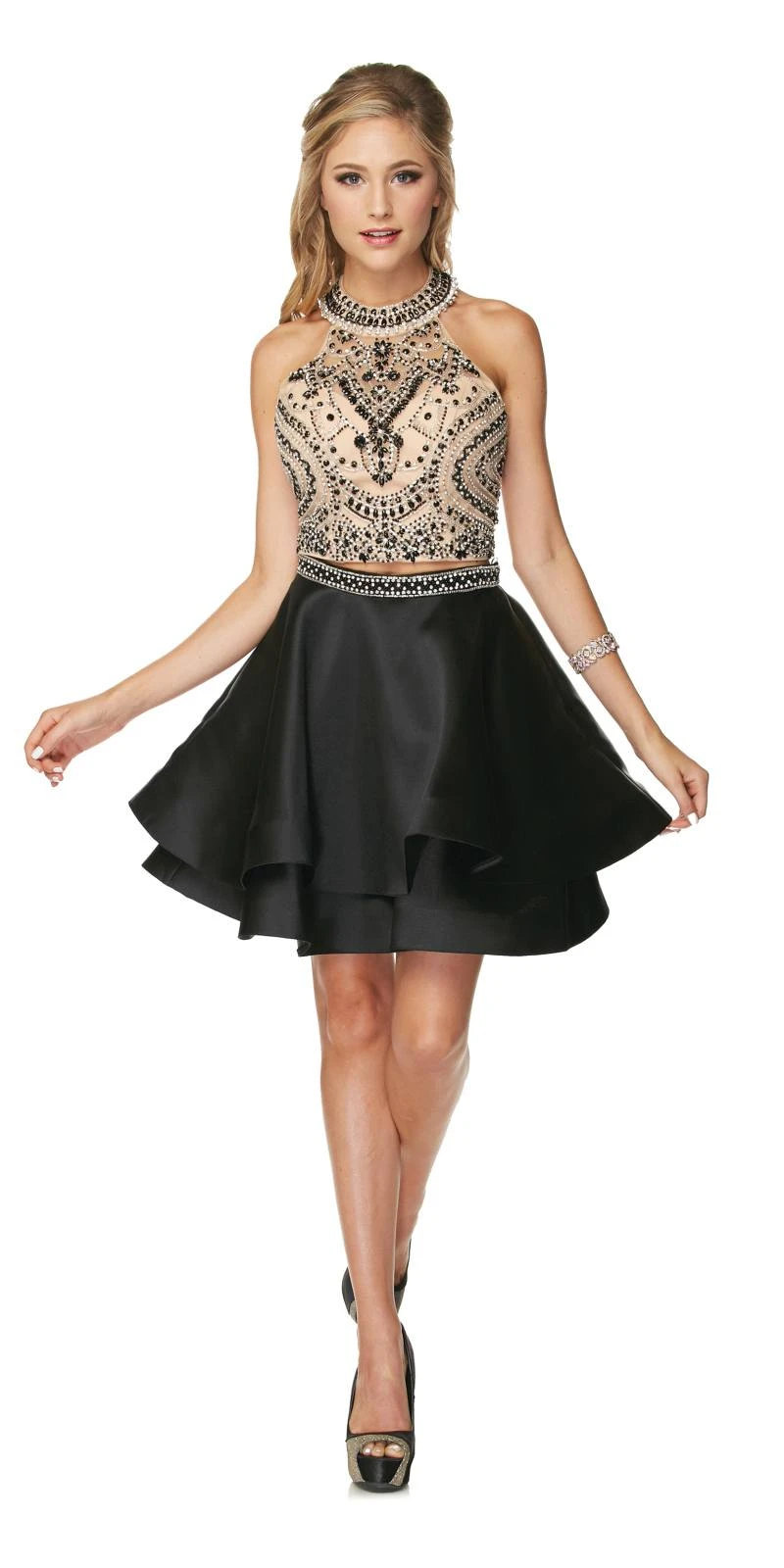Juliet 777 Two-Piece Short Dress Halter Embellished Bodice(Two Piece Short Prom Dress Halter Embellished Bodice Black) 5 Juliet 777 Two-Piece Short Dress Halter Embellished Bodice(Two Piece Short Prom Dress Halter Embellished Bodice Black) - Image 5