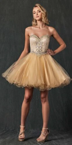Juliet 778 Sweetheart Neckline Corset Back Dress(Juliet 778 Gold Sweetheart Neckline Corset Back Homecoming Dress)