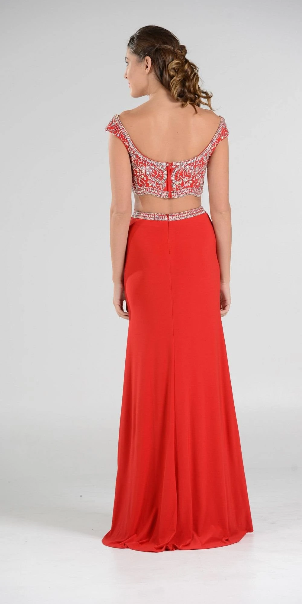Poly USA | Ed Young 7840 Beaded Crop Top Two-Piece Dress Cap Sleeves(Magenta Beaded Crop Top Two Piece Long Prom Dress Cap Sleeves) 6 Poly USA | Ed Young 7840 Beaded Crop Top Two-Piece Dress Cap Sleeves(Magenta Beaded Crop Top Two Piece Long Prom Dress Cap Sleeves) - Image 6