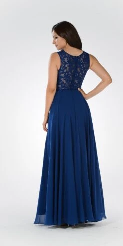 Poly USA | Ed Young 7868 Lace Bodice Sleeveless A-Line Dress Mesh Side Cut Outs(Lace Bodice Sleeveless A Line Formal Dress Black Long Mesh Side Cut Outs) -Discount Dress Shops 7868po navy bk