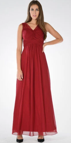 Poly USA | Ed Young 7878 V-Neck Ruched Bodice Empire Waist Chiffon Long Dress(Gray V Neck Ruched Bodice Empire Waist Chiffon Long Bridesmaids Dress) -Discount Dress Shops 7878po burgundy 4a548254 6ca5 4444 845e 00968c11c7ac