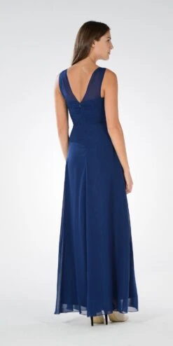 Poly USA | Ed Young 7878 V-Neck Ruched Bodice Empire Waist Chiffon Long Dress(Gray V Neck Ruched Bodice Empire Waist Chiffon Long Bridesmaids Dress) -Discount Dress Shops 7878po navy bk d91fefe7 0199 47da aa46 dc342961d499