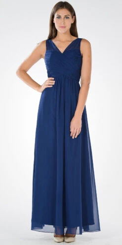 Poly USA | Ed Young 7878 V-Neck Ruched Bodice Empire Waist Chiffon Long Dress(Gray V Neck Ruched Bodice Empire Waist Chiffon Long Bridesmaids Dress) -Discount Dress Shops 7878po navy a4898466 8329 4fe6 8a9c 21df079ebd58