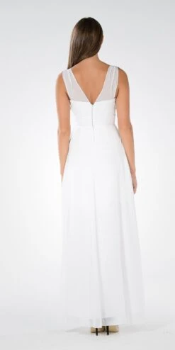 Poly USA | Ed Young 7878 V-Neck Ruched Bodice Empire Waist Chiffon Long Dress(Gray V Neck Ruched Bodice Empire Waist Chiffon Long Bridesmaids Dress) -Discount Dress Shops 7878po white bk f4a274b8 83a3 4b92 97d4 460995fdb793