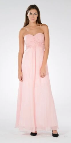 Poly USA | Ed Young 7880 Sweetheart Ruched Bodice Lace Up Back Long Dress(Sweetheart Strapless Ruched Bodice Lace Up Back Long Bridesmaids Dress Blush)