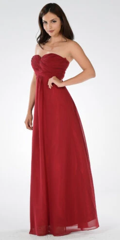Poly USA | Ed Young 7880 Sweetheart Ruched Bodice Lace Up Back Long Dress(Sweetheart Strapless Ruched Bodice Lace Up Back Long Bridesmaids Dress Blush) -Discount Dress Shops 7880po burgundy