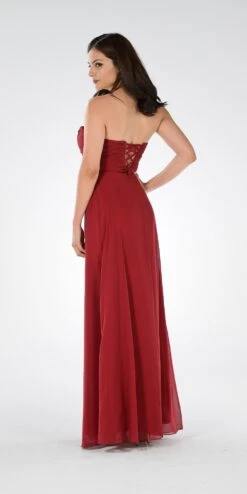 Poly USA | Ed Young 7880 Sweetheart Ruched Bodice Lace Up Back Long Dress(Sweetheart Strapless Ruched Bodice Lace Up Back Long Bridesmaids Dress Blush) -Discount Dress Shops 7880po burgundy bk