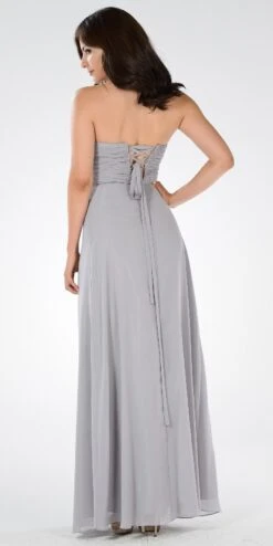 Poly USA | Ed Young 7880 Sweetheart Ruched Bodice Lace Up Back Long Dress(Sweetheart Strapless Ruched Bodice Lace Up Back Long Bridesmaids Dress Blush) -Discount Dress Shops 7880po gray bk