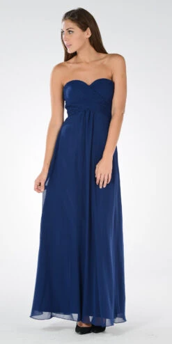 Poly USA | Ed Young 7880 Sweetheart Ruched Bodice Lace Up Back Long Dress(Sweetheart Strapless Ruched Bodice Lace Up Back Long Bridesmaids Dress Blush) -Discount Dress Shops 7880po navy