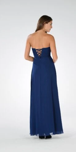 Poly USA | Ed Young 7880 Sweetheart Ruched Bodice Lace Up Back Long Dress(Sweetheart Strapless Ruched Bodice Lace Up Back Long Bridesmaids Dress Blush) -Discount Dress Shops 7880po navy bk