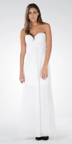 Poly USA | Ed Young 7880 Sweetheart Ruched Bodice Lace Up Back Long Dress(Sweetheart Strapless Ruched Bodice Lace Up Back Long Bridesmaids Dress Blush) -Discount Dress Shops 7880po white