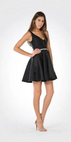 Poly USA | Ed Young 7894 Satin V-Neck Embellished Waist Short A-Line Dress(Light Blue Satin V Neck Embellished Waist A Line Homecoming Dress Short) -Discount Dress Shops 7894po black side 085b7174 35bd 443e b781 fac111d0c9ed