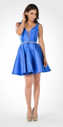 Poly USA | Ed Young 7894 Satin V-Neck Embellished Waist Short A-Line Dress(Light Blue Satin V Neck Embellished Waist A Line Homecoming Dress Short) -Discount Dress Shops 7894po cobalt fff569b5 1ce4 42a6 901c d9c9fc02ea8c
