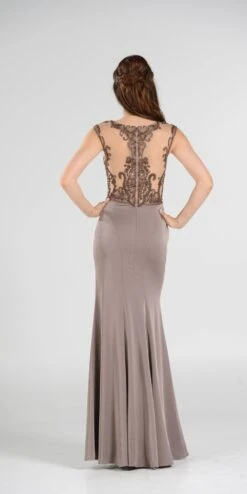 Poly USA | Ed Young 7908 Scoop Neck Appliqued Bodice Gown Cap Sleeves(Scoop Neck Appliqued Bodice Fit And Flare Prom Gown Black Nude Cap Sleeves) -Discount Dress Shops 7908po mocha bk 6cde3bac 5386 423a b36a 7c7388924848