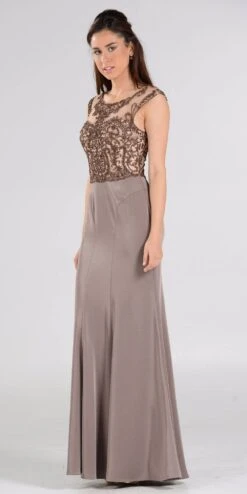 Poly USA | Ed Young 7908 Scoop Neck Appliqued Bodice Gown Cap Sleeves(Scoop Neck Appliqued Bodice Fit And Flare Prom Gown Black Nude Cap Sleeves) -Discount Dress Shops 7908po mocha 370d354b 13ac 40bb 8172 17bc95dc0b2c