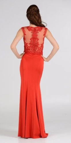 Poly USA | Ed Young 7908 Scoop Neck Appliqued Bodice Gown Cap Sleeves(Scoop Neck Appliqued Bodice Fit And Flare Prom Gown Black Nude Cap Sleeves) -Discount Dress Shops 7908po red bk 3b62d461 f1fb 4fc8 9816 78b288b94589