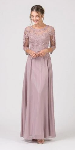 Eureka 7909 Appliqued Long Formal Dress Mid-Length Sleeves(Navy Blue Appliqued Long Formal Dress Mid Length Sleeves) -Discount Dress Shops 7909 eureka fashion mocha f5453fa6 5cfd 4c1d a499 2c884800ced4