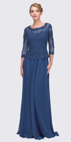 Eureka 7909 Appliqued Long Formal Dress Mid-Length Sleeves(Navy Blue Appliqued Long Formal Dress Mid Length Sleeves) -Discount Dress Shops 7909 eureka fashion navy blue 3c0531a8 2c78 4750 9f58 961075d86baa