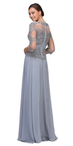 Eureka 7909 Appliqued Long Formal Dress Mid-Length Sleeves(Navy Blue Appliqued Long Formal Dress Mid Length Sleeves) -Discount Dress Shops 7909 eureka fashion silver back 9f4ec8de 47c5 41e2 88d0 a0ca124c32ec