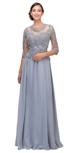 Eureka 7909 Appliqued Long Formal Dress Mid-Length Sleeves(Navy Blue Appliqued Long Formal Dress Mid Length Sleeves) -Discount Dress Shops 7909 eureka fashion silver 1409fc10 5e06 4c86 aa34 0a24f35503a6