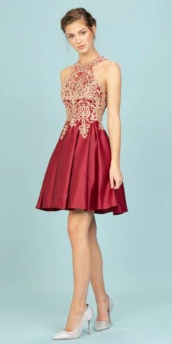 Eureka 8019 Halter Short Dress With Pockets(Tiffany Blue Halter Homecoming Short Dress With Pockets) -Discount Dress Shops 8019 eureka burgundy side