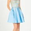 Eureka 8019 Halter Short Dress With Pockets(Tiffany Blue Halter Homecoming Short Dress With Pockets)