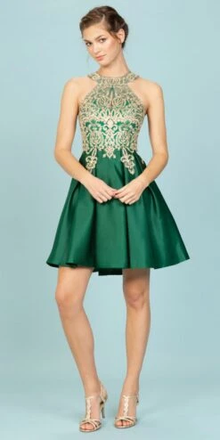 Eureka 8019 Halter Short Dress With Pockets(Tiffany Blue Halter Homecoming Short Dress With Pockets) -Discount Dress Shops 8019 eureka hunter green