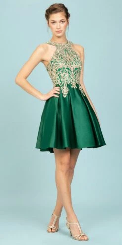 Eureka 8019 Halter Short Dress With Pockets(Tiffany Blue Halter Homecoming Short Dress With Pockets) -Discount Dress Shops 8019 eureka hunter green side