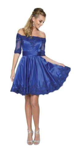 Juliet 804 Short Dress Off-Shoulder With Appliques(Royal Blue Homecoming Short Dress Off Shoulder With Appliques)