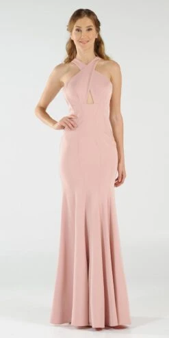 Poly USA | Ed Young 8058 Keyhole Bodice Fit And Flare Long Dress(Mauve Keyhole Bodice Fit And Flare Long Formal Dress)