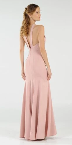 Poly USA | Ed Young 8058 Keyhole Bodice Fit And Flare Long Dress(Mauve Keyhole Bodice Fit And Flare Long Formal Dress) -Discount Dress Shops 8058 poly usa mauve side view