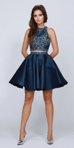 Juliet 811 Two-Piece Short Dress Cut-Out Back(Burgundy Two Piece Homecoming Short Dress Cut Out Back) -Discount Dress Shops 811 juliet navy blue