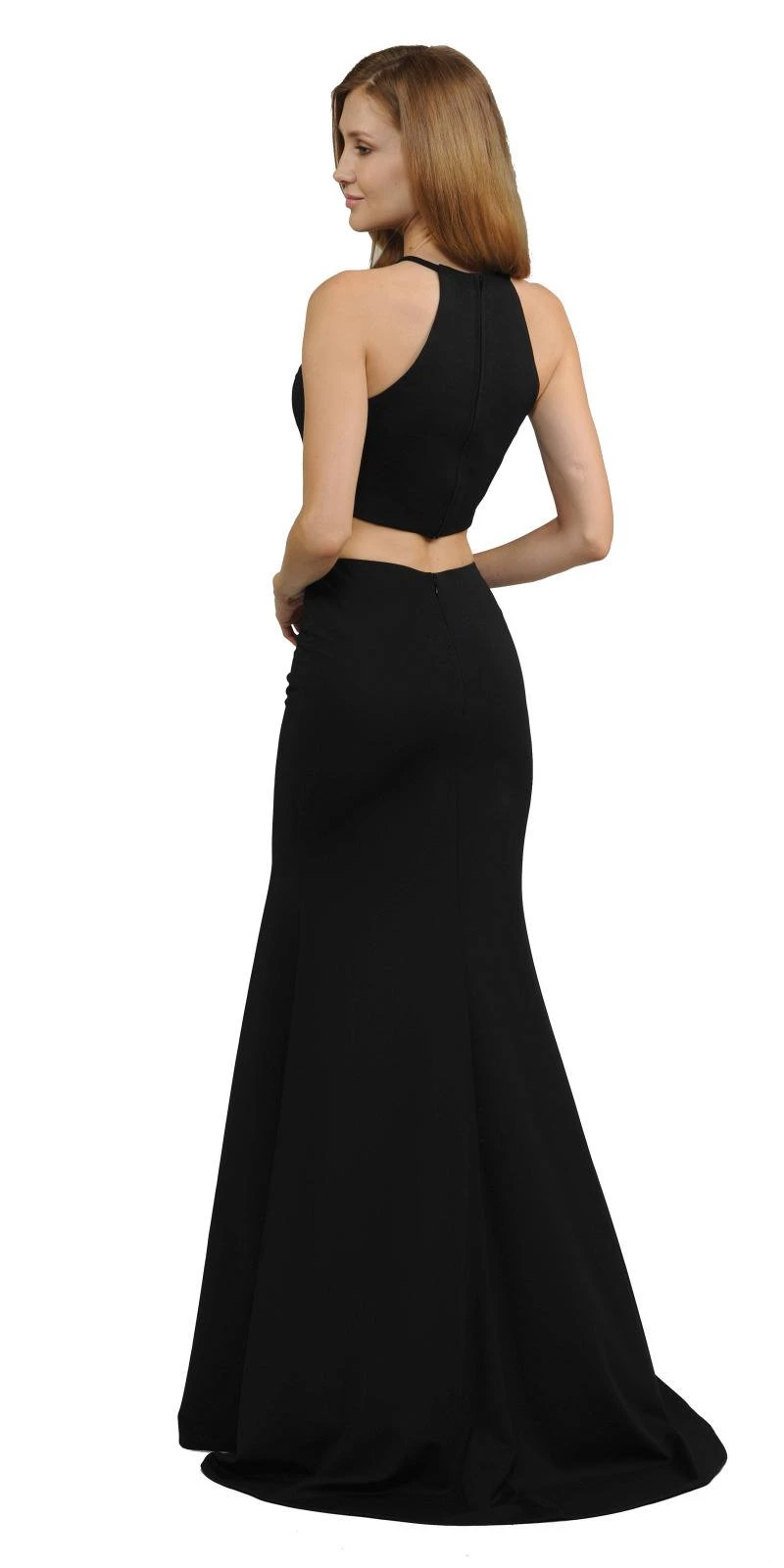 Poly USA | Ed Young 8126 Halter Two-Piece Long Dress With Slit(Halter Black Two Piece Long Prom Dress With Slit) 2 Poly USA | Ed Young 8126 Halter Two-Piece Long Dress With Slit(Halter Black Two Piece Long Prom Dress With Slit) - Image 2