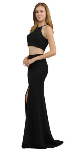 Poly USA | Ed Young 8126 Halter Two-Piece Long Dress With Slit(Halter Black Two Piece Long Prom Dress With Slit) 6 Poly USA | Ed Young 8126 Halter Two-Piece Long Dress With Slit(Halter Black Two Piece Long Prom Dress With Slit) -Discount Dress Shops 8126 poly usa black side