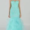 Poly USA | Ed Young 8198 Strapless Tiered Mermaid Dress Embroidered(Strapless Tiered Mermaid Long Prom Dress Embroidered Aqua)