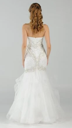 Poly USA | Ed Young 8198 Strapless Tiered Mermaid Dress Embroidered(Strapless Tiered Mermaid Long Prom Dress Embroidered Aqua) -Discount Dress Shops 8198 poly usa off white back