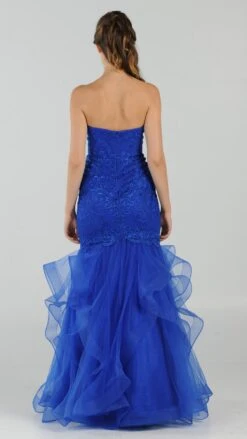 Poly USA | Ed Young 8198 Strapless Tiered Mermaid Dress Embroidered(Strapless Tiered Mermaid Long Prom Dress Embroidered Aqua) -Discount Dress Shops 8198 poly usa royal blue back