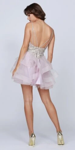 Juliet 823 Plunging V-Neck Ruffled Skirt Short Dress(Black Plunging V Neck Ruffled Skirt Homecoming Short Dress) -Discount Dress Shops 823 juliet mauve back