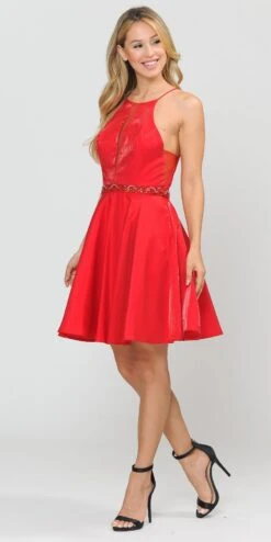 Poly USA | Ed Young 8236 Halter With Pockets Short Dress(Halter With Pockets Short Homecoming Dress Red)