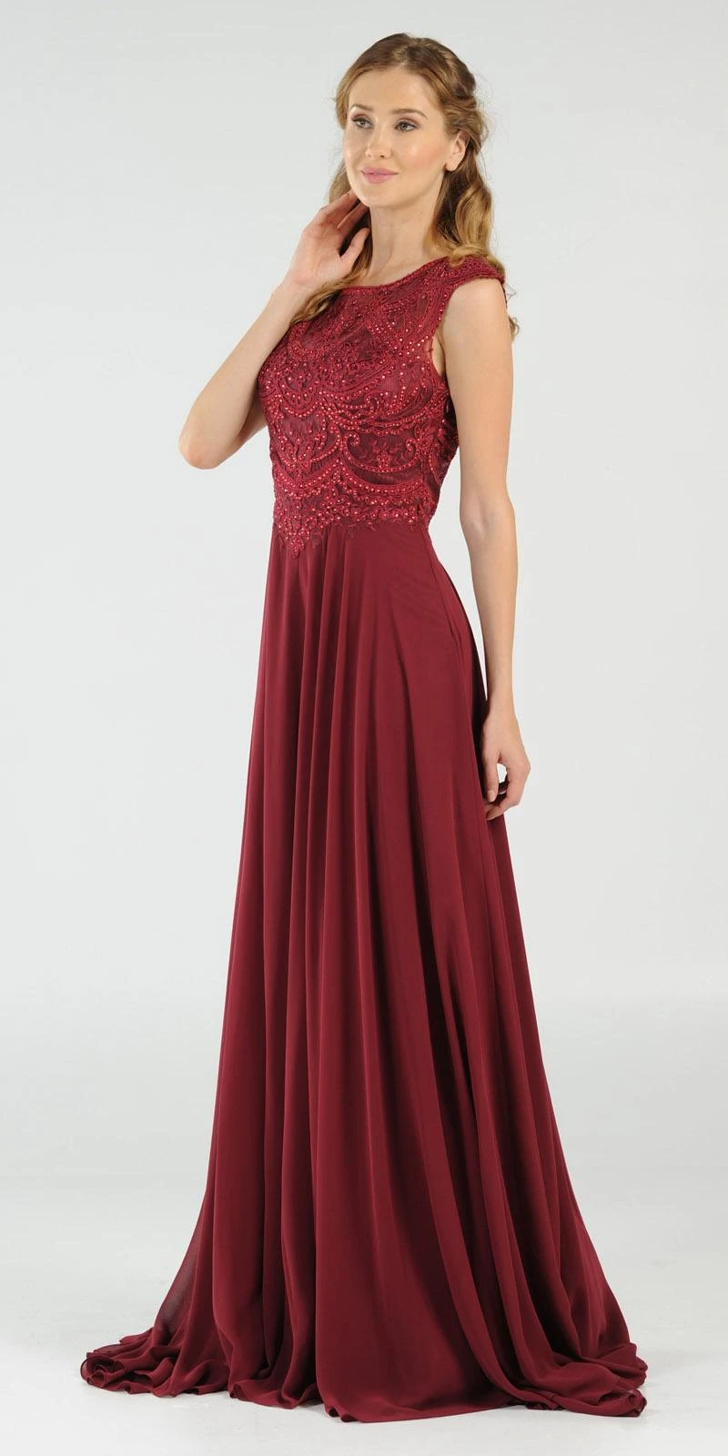 Poly USA | Ed Young 8254 Cap Sleeves Embroidered A-Line Dress With Slit(Navy Blue Cap Sleeves Embroidered Long Formal Dress With Slit) 13 Poly USA | Ed Young 8254 Cap Sleeves Embroidered A-Line Dress With Slit(Navy Blue Cap Sleeves Embroidered Long Formal Dress With Slit) - Image 13