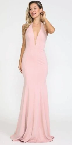 Poly USA | Ed Young 8262 Deep V-Neck Halter Top Mermaid Dress Jersey(Deep V Neck Halter Long Prom Dress Mocha) -Discount Dress Shops 8262 ROSE