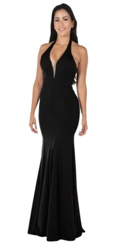 Poly USA | Ed Young 8262 Deep V-Neck Halter Top Mermaid Dress Jersey(Deep V Neck Halter Long Prom Dress Mocha)