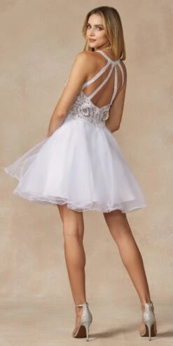 Juliet 826 Fit-and-Flare Halter Neck Short Party Dress(Fit And Flare Halter Neck Short Dress Red Homecoming Party) -Discount Dress Shops 826 WHITE BACK