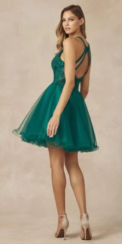 Juliet 826 Fit-and-Flare Halter Neck Short Party Dress(Fit And Flare Halter Neck Short Dress Red Homecoming Party) -Discount Dress Shops 826 emerald back