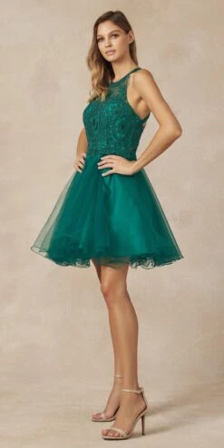 Juliet 826 Fit-and-Flare Halter Neck Short Party Dress(Fit And Flare Halter Neck Short Dress Red Homecoming Party) -Discount Dress Shops 826 emerald side