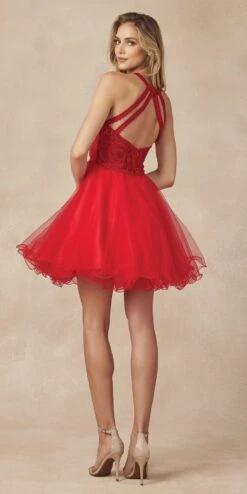 Juliet 826 Fit-and-Flare Halter Neck Short Party Dress(Fit And Flare Halter Neck Short Dress Red Homecoming Party) -Discount Dress Shops 826 red back