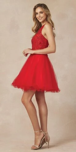 Juliet 826 Fit-and-Flare Halter Neck Short Party Dress(Fit And Flare Halter Neck Short Dress Red Homecoming Party) -Discount Dress Shops 826 red side