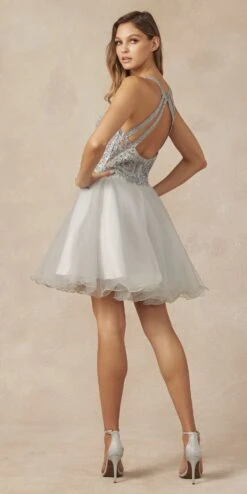 Juliet 826 Fit-and-Flare Halter Neck Short Party Dress(Fit And Flare Halter Neck Short Dress Red Homecoming Party) -Discount Dress Shops 826 silver back