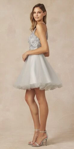 Juliet 826 Fit-and-Flare Halter Neck Short Party Dress(Fit And Flare Halter Neck Short Dress Red Homecoming Party) -Discount Dress Shops 826 silver side