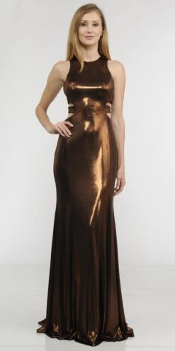 Poly USA | Ed Young 8270 Metallic Foil Sleeveless Long Dress Side Cut-Outs(Gold Metallic Foil Sleeveless Long Formal Dress With Side Cut Outs) -Discount Dress Shops 8270 poly usa brown 7ac532f7 ee51 41a0 b37c d2d9832ff571